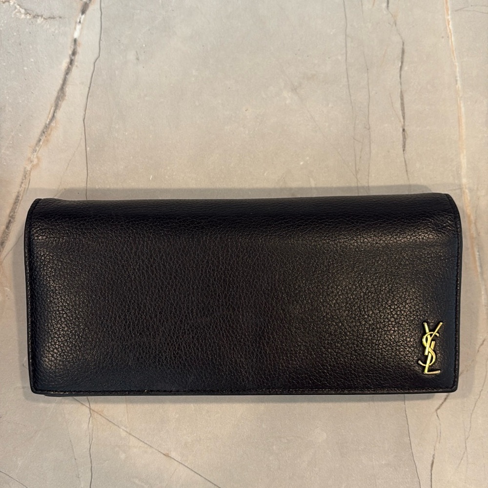Authentic YSL Saint Laurent Tiny Cassandre at Wallet in Grained Leather
